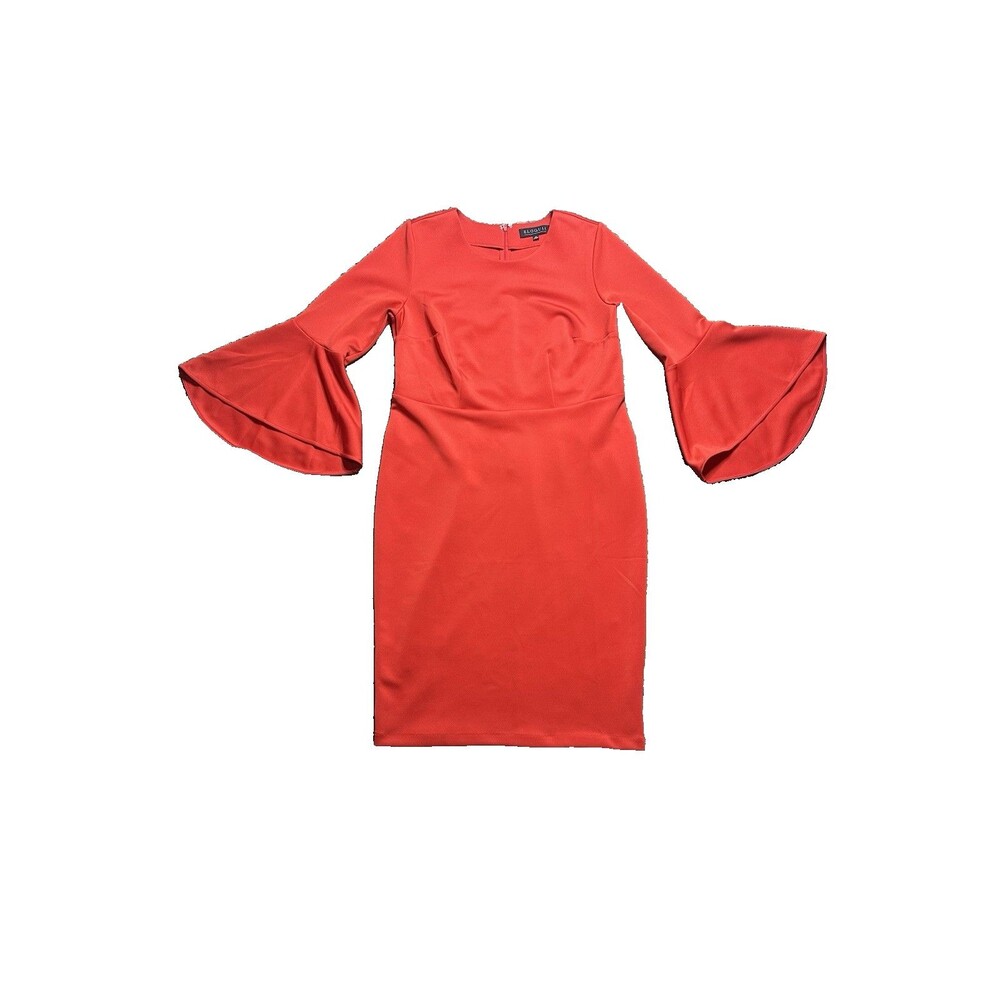 Eloquii Scuba Dress Women’s 14 Red Bell Flare Sleeves Fitted Bodice